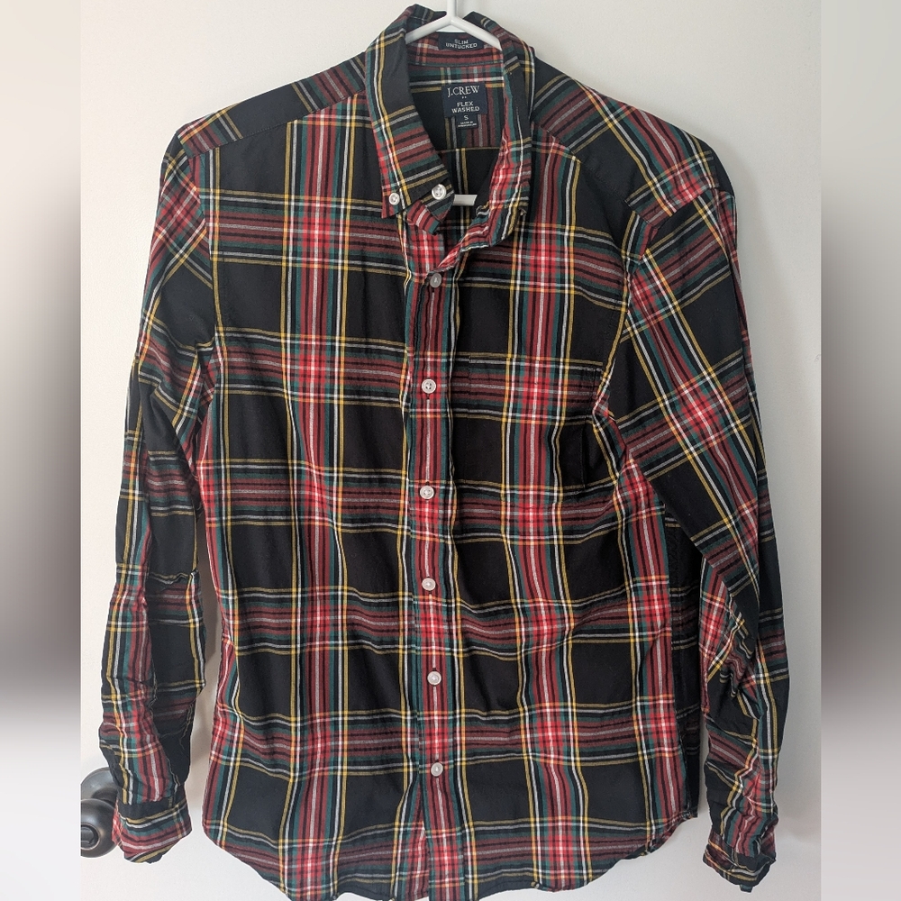 J. Crew Men's Multicolor Plaid Button Down Shirt, Slim Untucked, Mens Small
